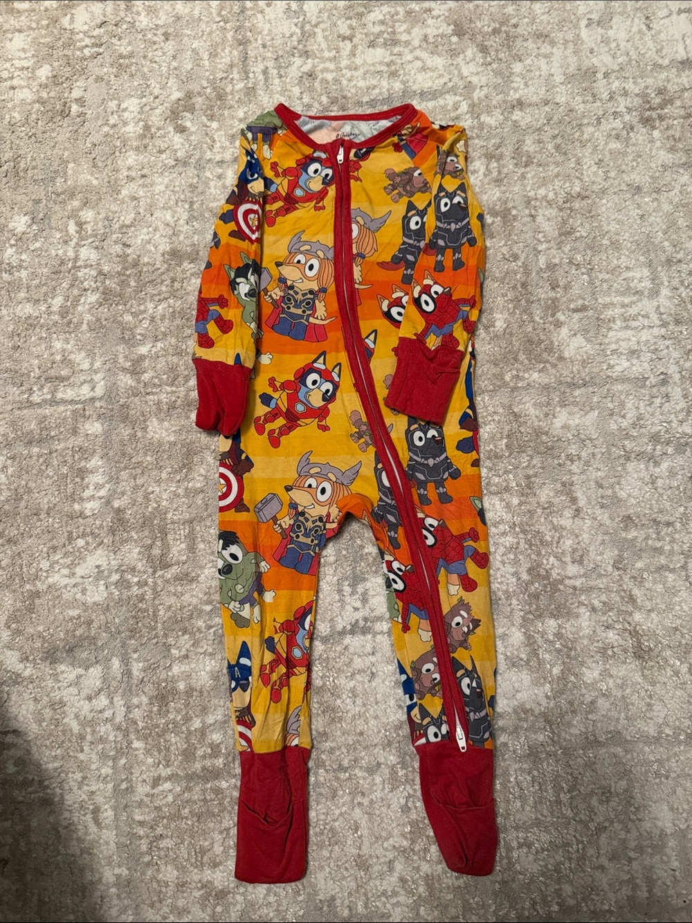 Wei Wei Bamboo Kids' Bluey Superhero Print Footie Pajamas - Orange & Red 12/18M